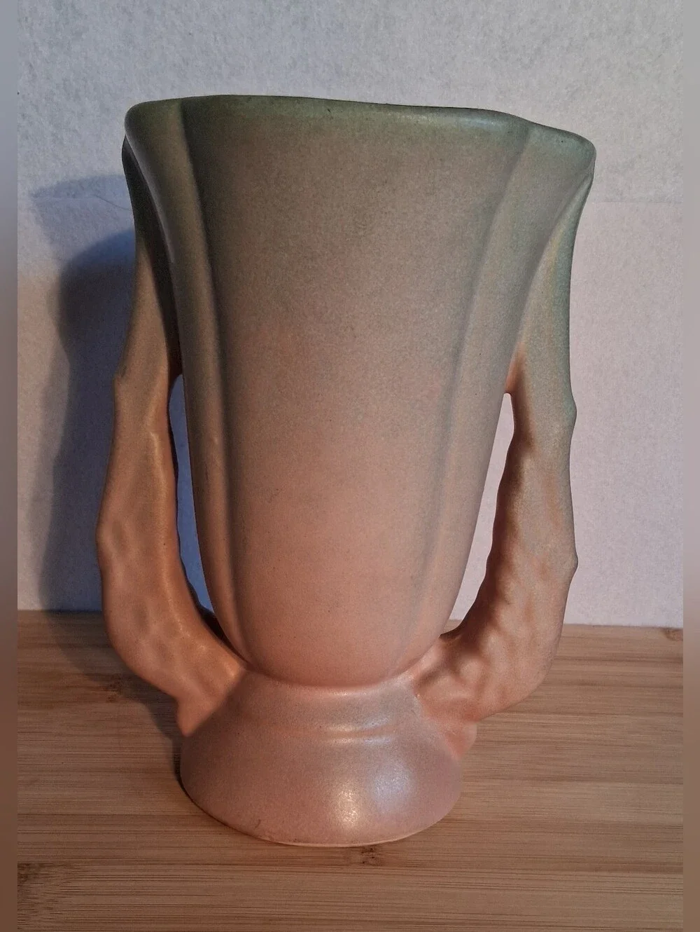 Vintage Niloak Art Pottery Wing Handled Vase Blue, Pink